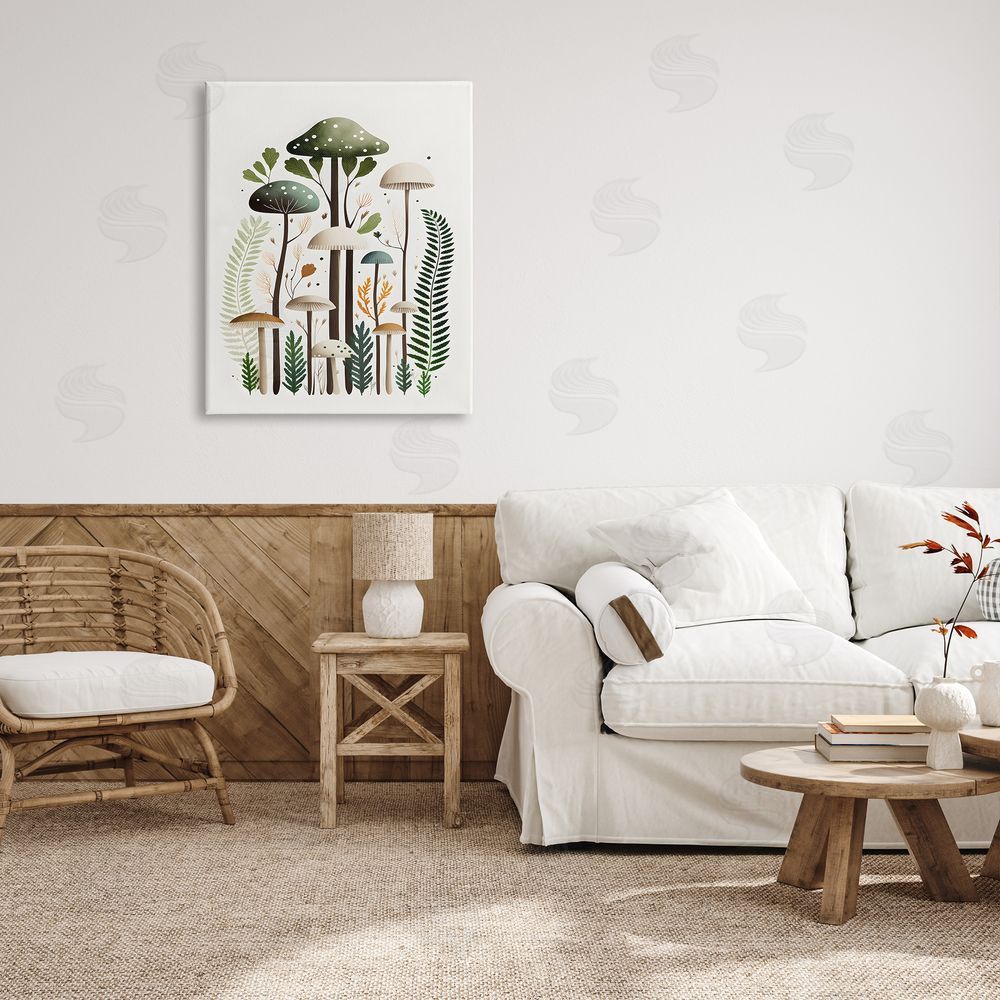 Petal Prints Design Whimsical Green Mushrooms Canvas Wall Art Print in Room
