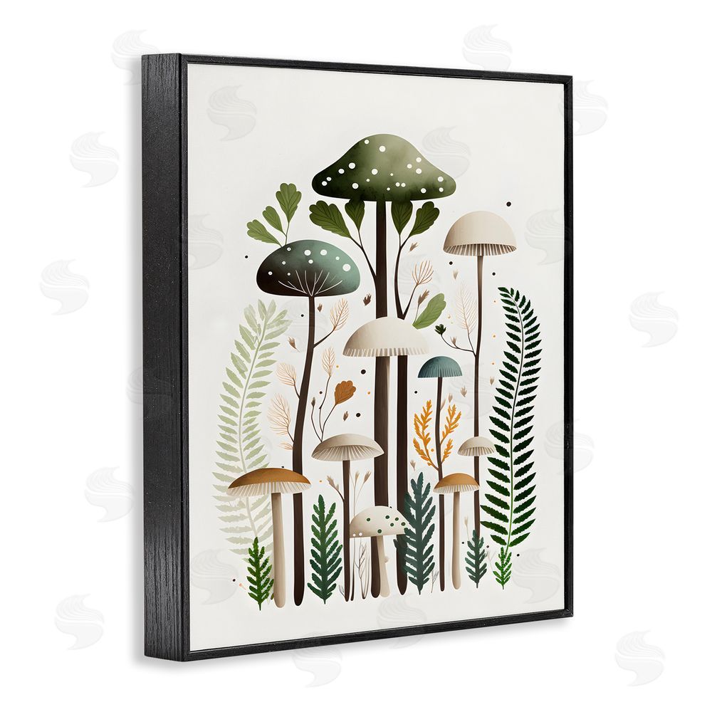 Petal Prints Design Whimsical Green Mushrooms Black Framed Giclee Wall Art Print