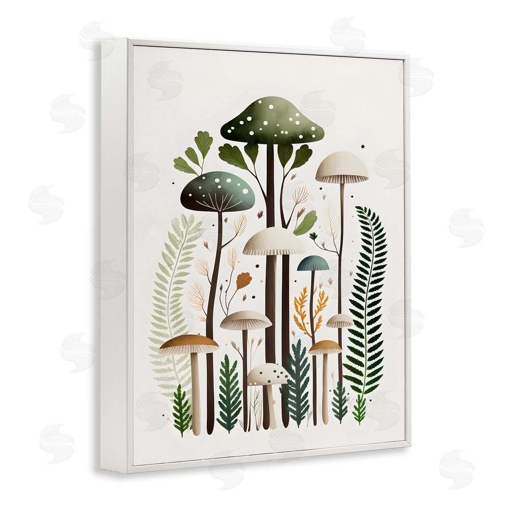 Petal Prints Design Whimsical Green Mushrooms White Framed Giclee Wall Art Print