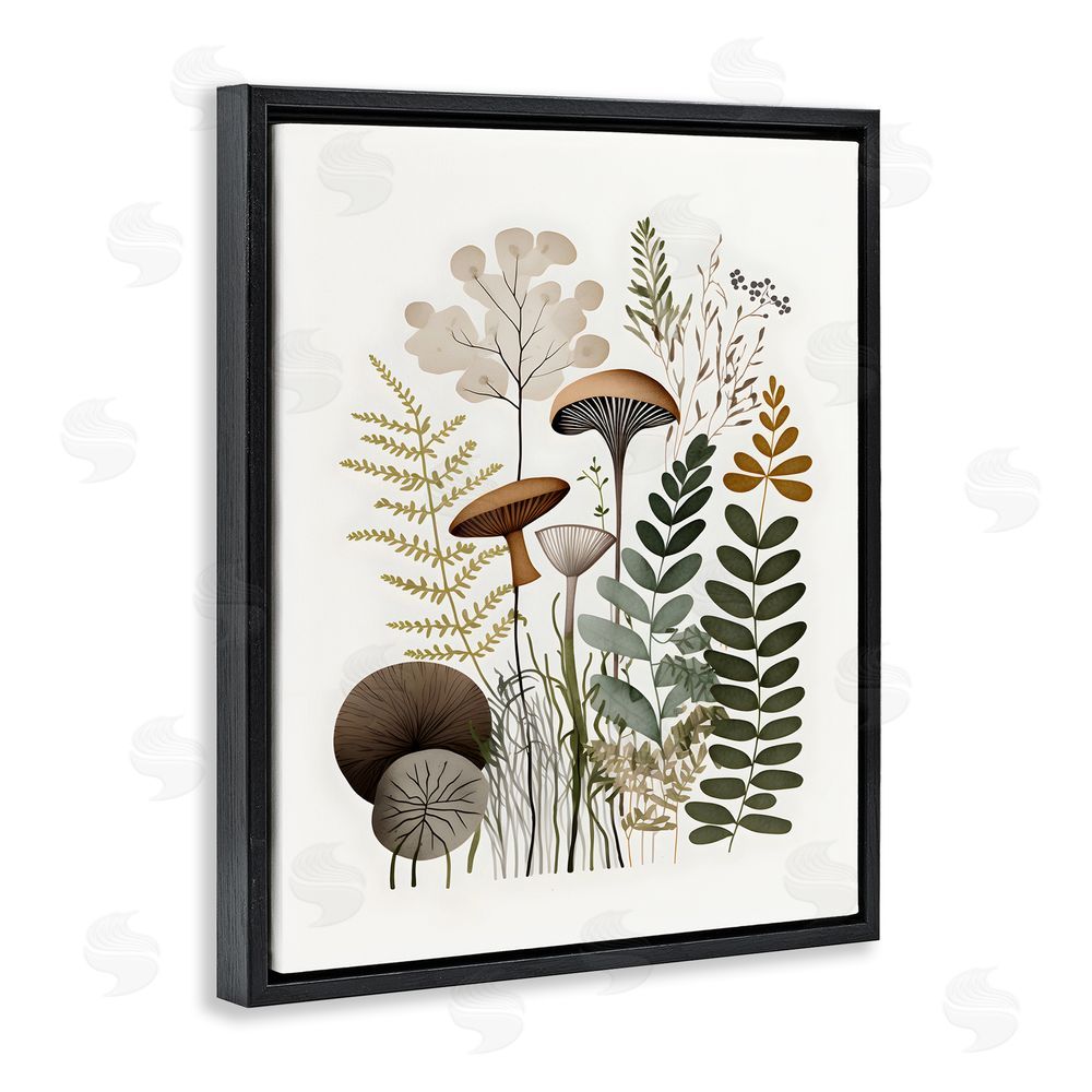 Petal Prints Design Earthy Woodland Botanicals Black Floating Frame Canvas Wall Art Print