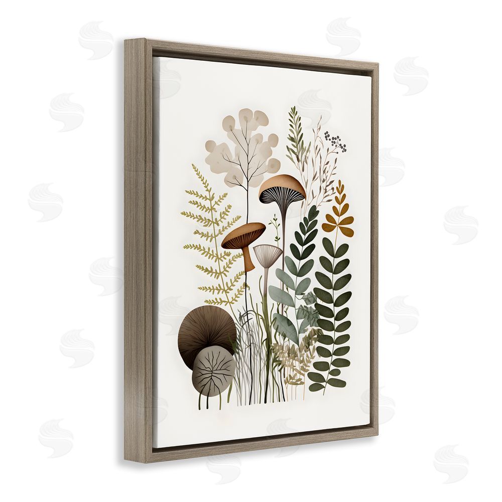 Petal Prints Design Earthy Woodland Botanicals Brown Floating Frame Canvas Wall Art Print