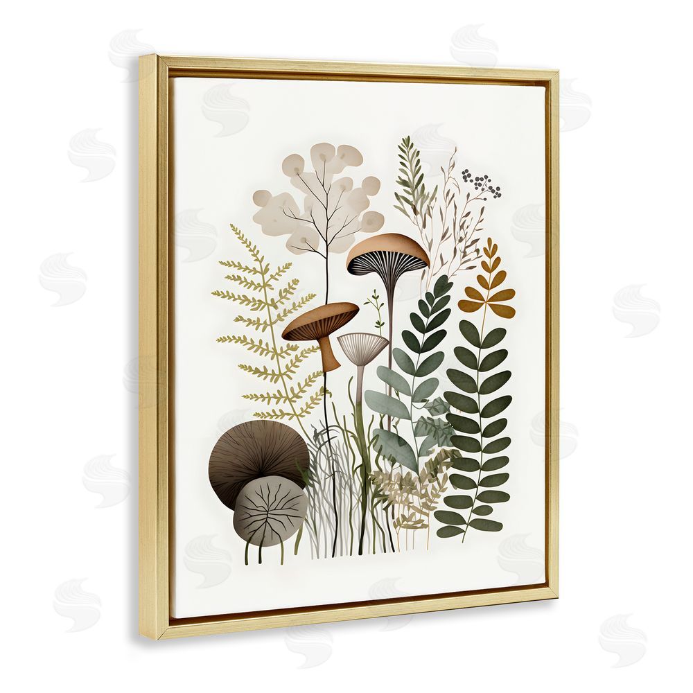 Petal Prints Design Earthy Woodland Botanicals Gold Floating Frame Canvas Wall Art Print