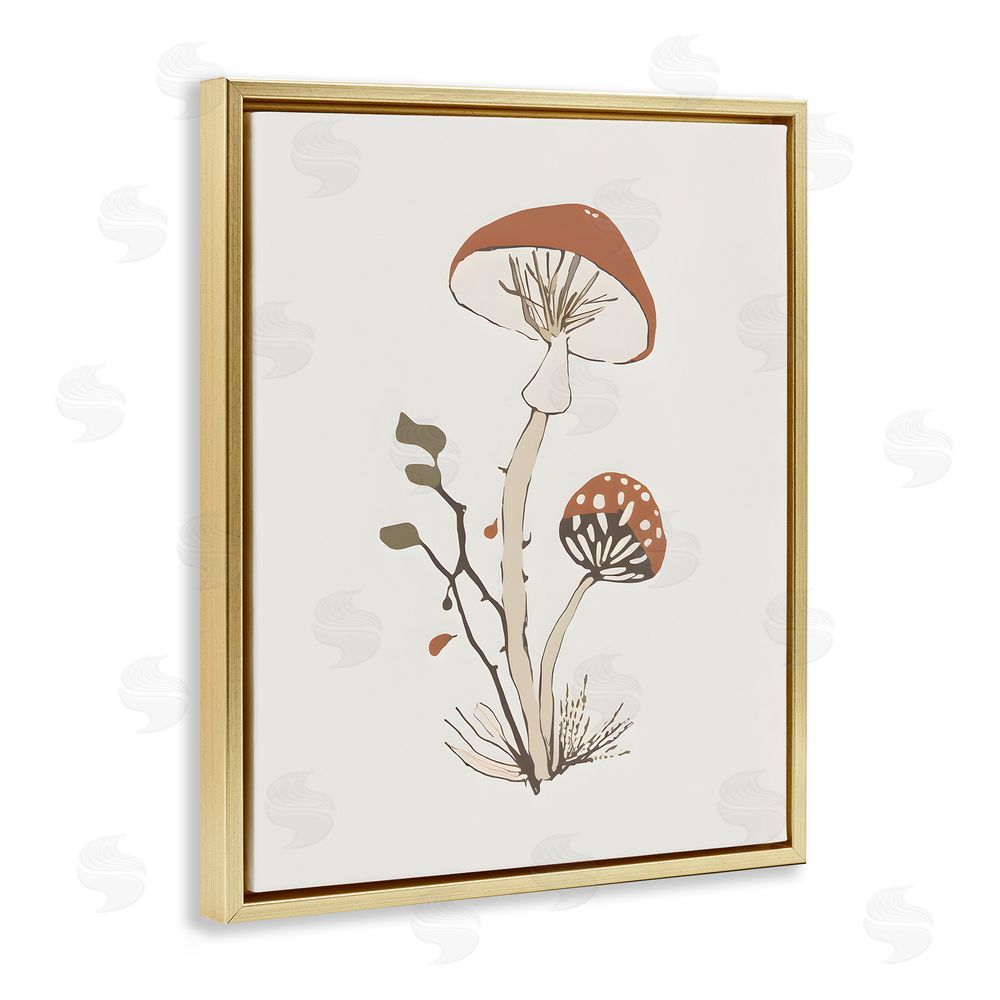 Petal Prints Design Minimal Amanita Mushroom Gold Floating Frame Canvas Wall Art Print