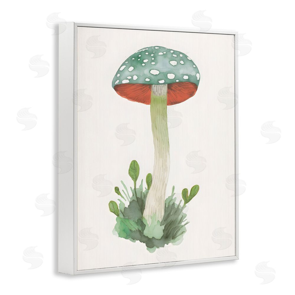 Petal Prints Design Spotted Watercolor Mushroom White Framed Giclee Wall Art Print
