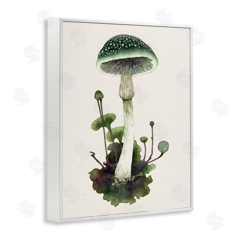 Petal Prints Design Forest Green Mushroom White Framed Giclee Wall Art Print