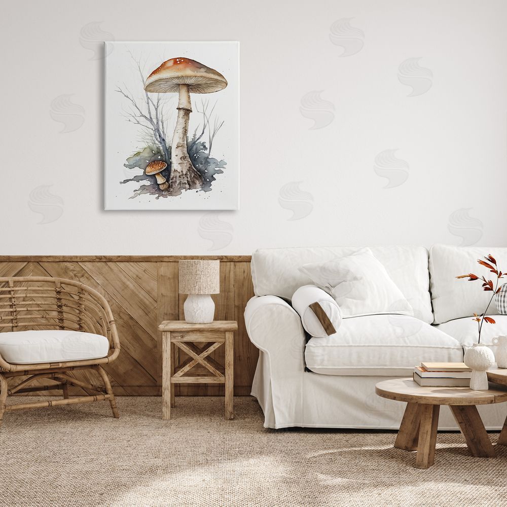 Petal Prints Design Mushroom Watercolor Splash Canvas Wall Art Print in Room