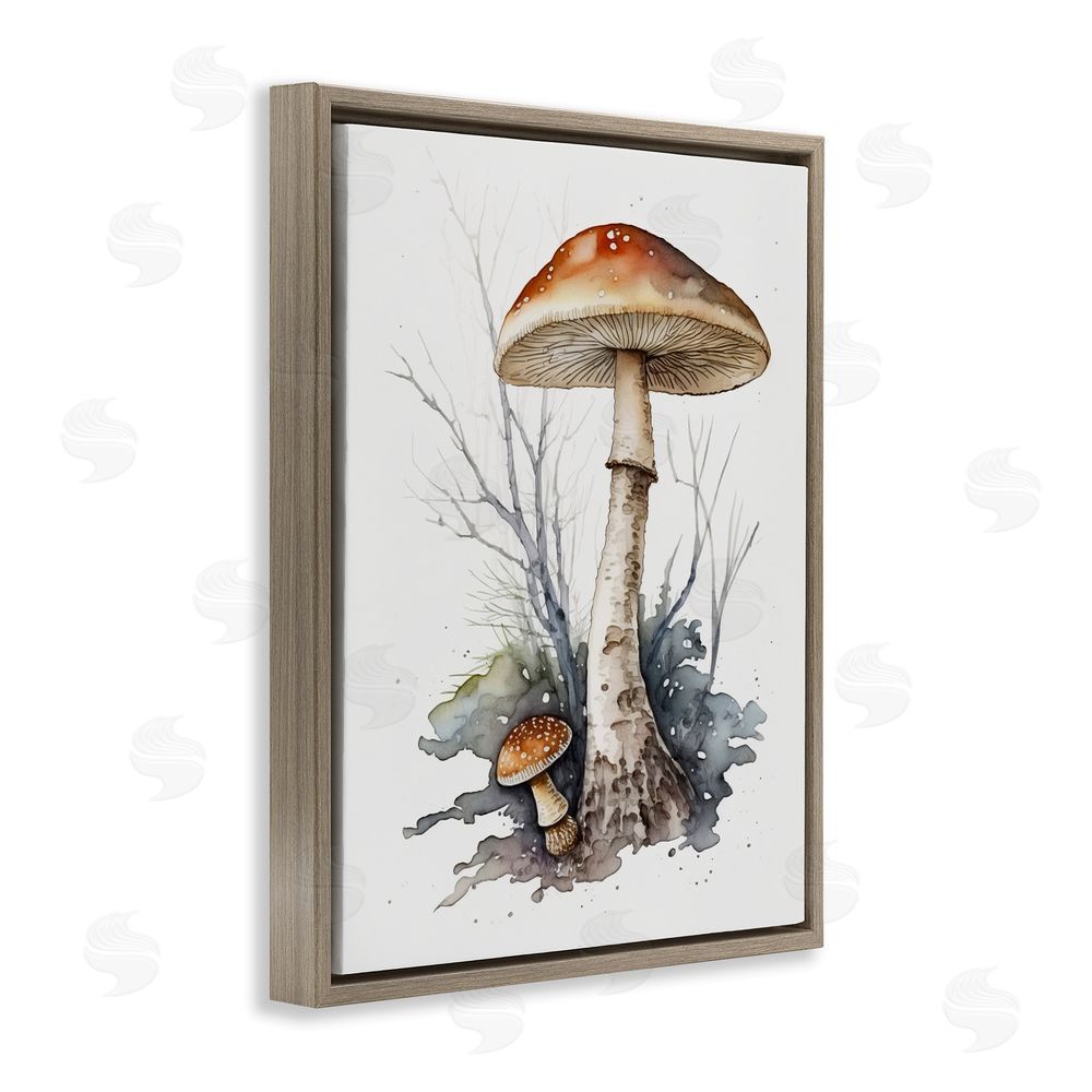 Petal Prints Design Mushroom Watercolor Splash Brown Floating Frame Canvas Wall Art Print