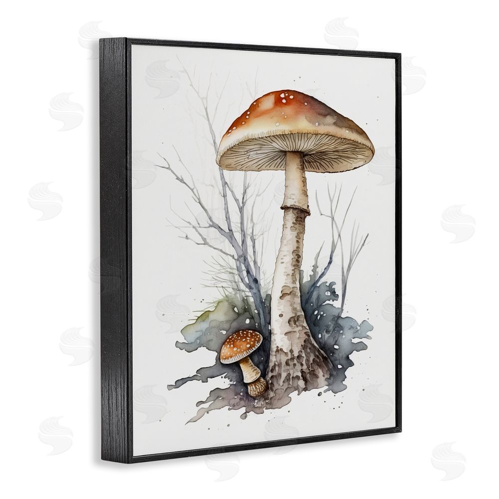 Petal Prints Design Mushroom Watercolor Splash Black Framed Giclee Wall Art Print