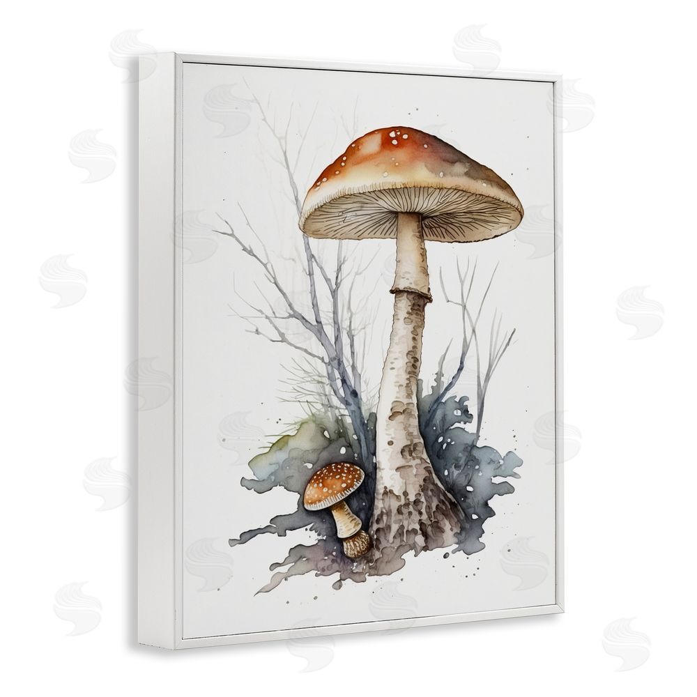 Petal Prints Design Mushroom Watercolor Splash White Framed Giclee Wall Art Print