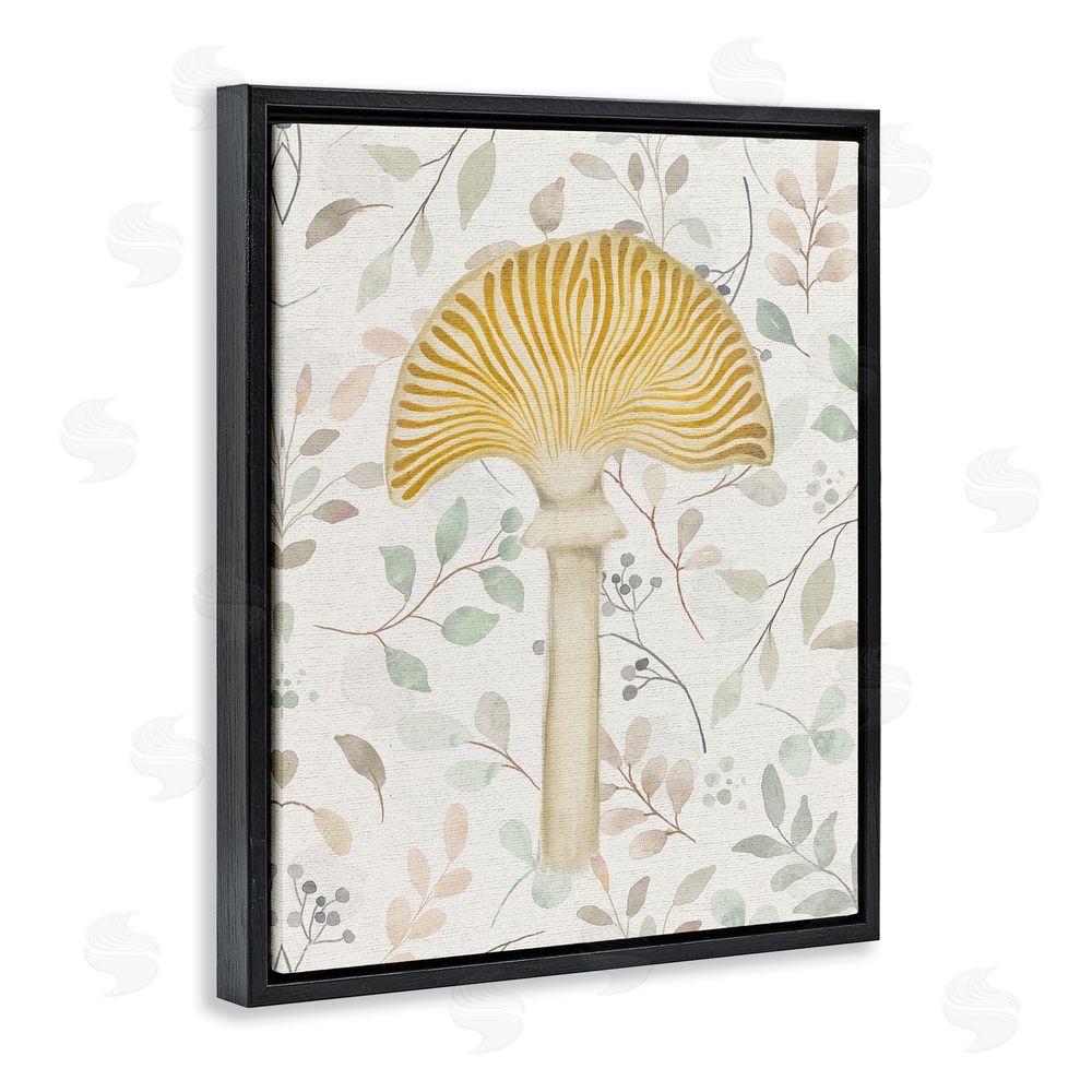 Stupell Studio Yellow Mushroom & Leaves Black Floating Frame Canvas Wall Art Print
