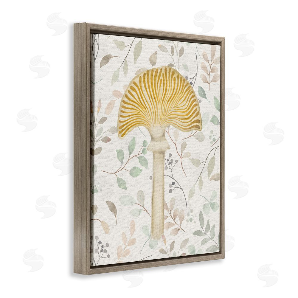 Stupell Studio Yellow Mushroom & Leaves Brown Floating Frame Canvas Wall Art Print