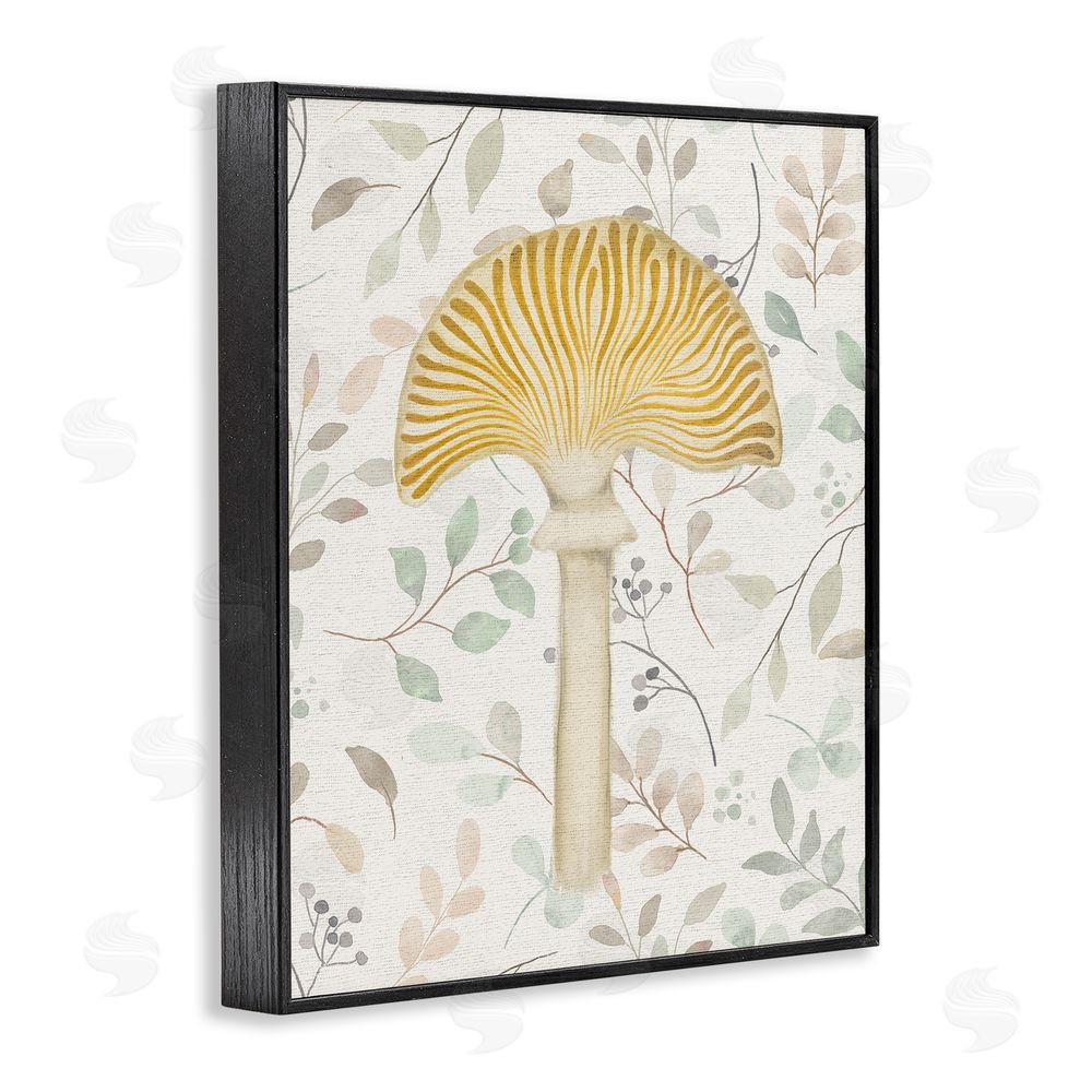 Stupell Studio Yellow Mushroom & Leaves Black Framed Giclee Wall Art Print