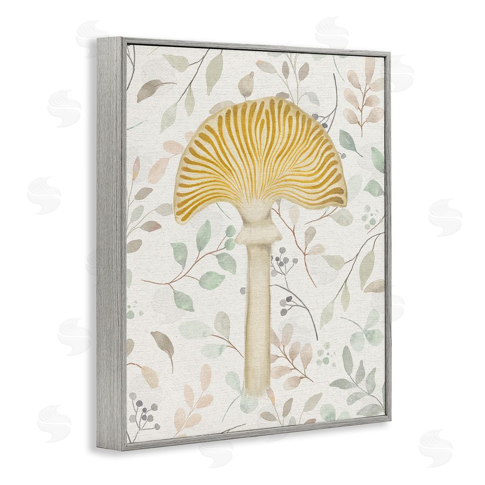 Stupell Studio Yellow Mushroom & Leaves Gray Framed Giclee Wall Art Print