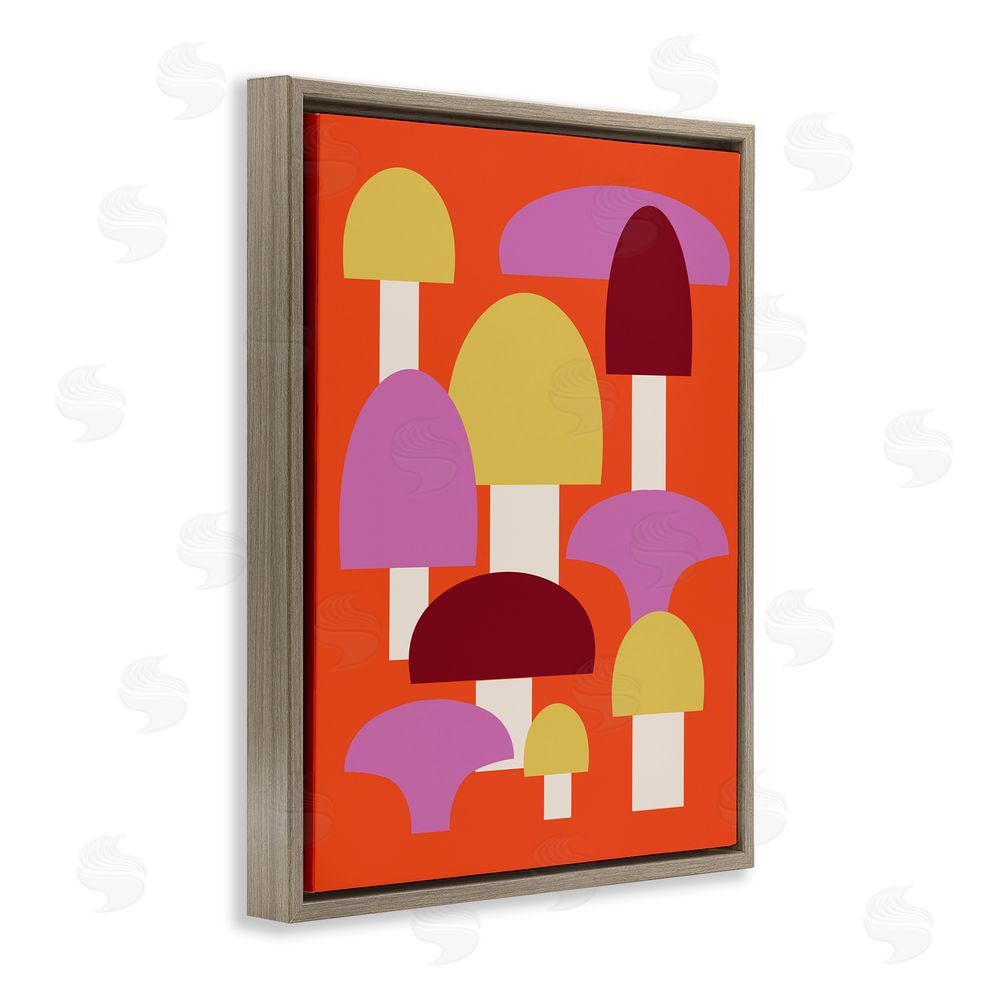 Stupell Studio Pop Style Mushrooms Brown Floating Frame Canvas Wall Art Print