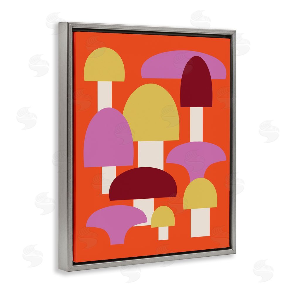 Stupell Studio Pop Style Mushrooms Grey Floating Frame Canvas Wall Art Print