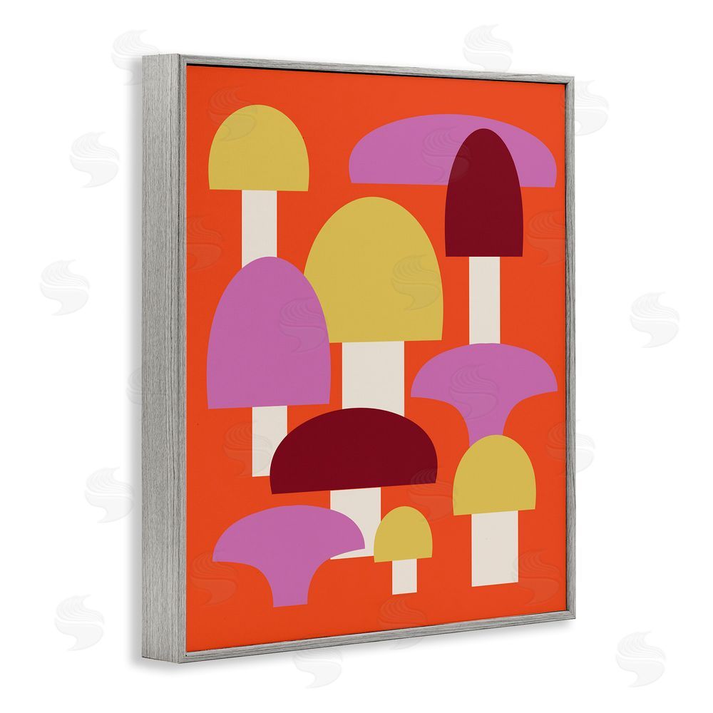 Stupell Studio Pop Style Mushrooms Gray Framed Giclee Wall Art Print