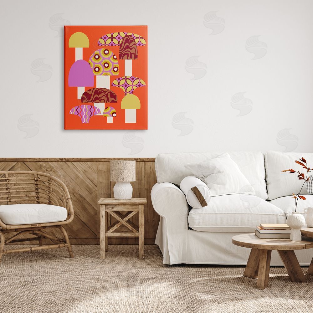 Stupell Studio Retro Patterned Mushrooms Canvas Wall Art Print in Room