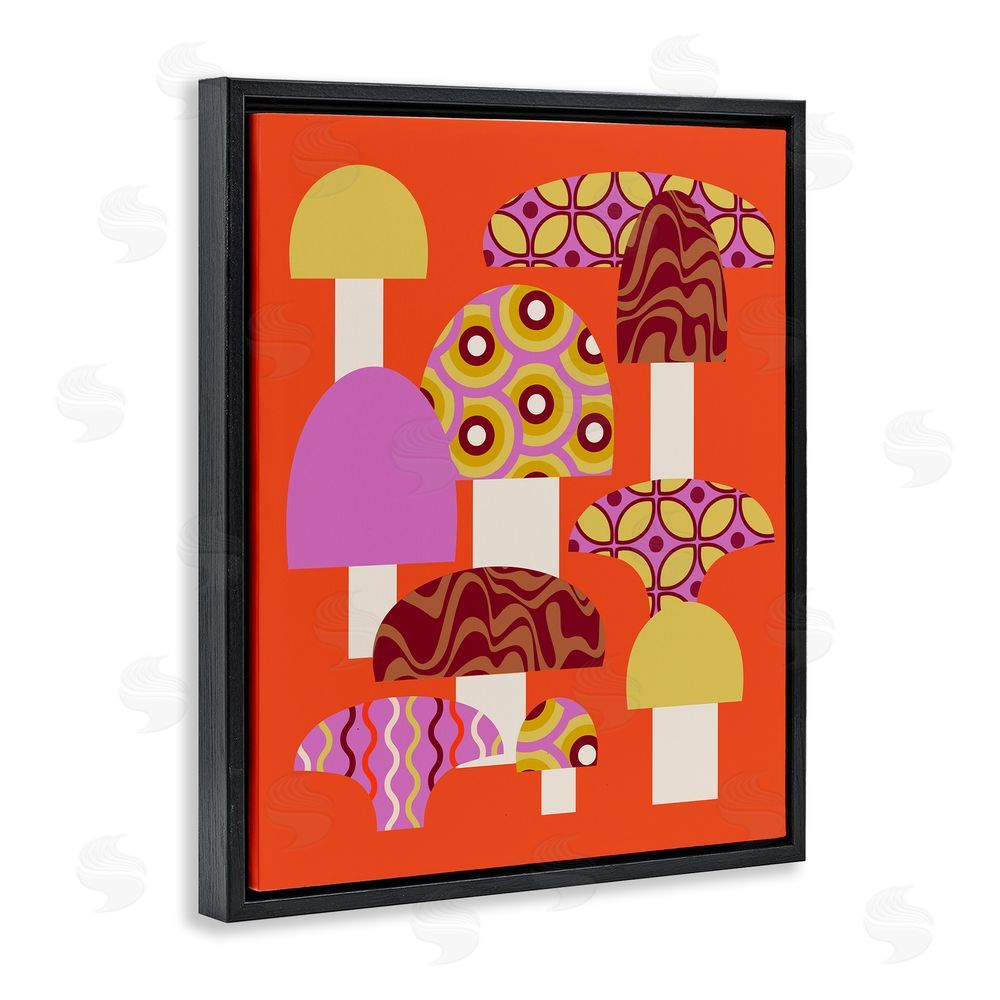 Stupell Studio Retro Patterned Mushrooms Black Floating Frame Canvas Wall Art Print