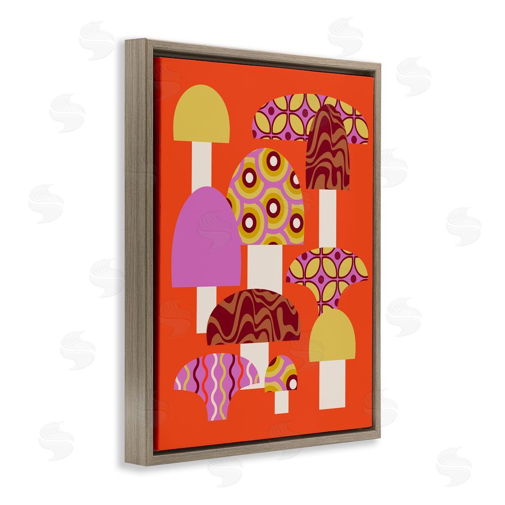 Stupell Studio Retro Patterned Mushrooms Brown Floating Frame Canvas Wall Art Print