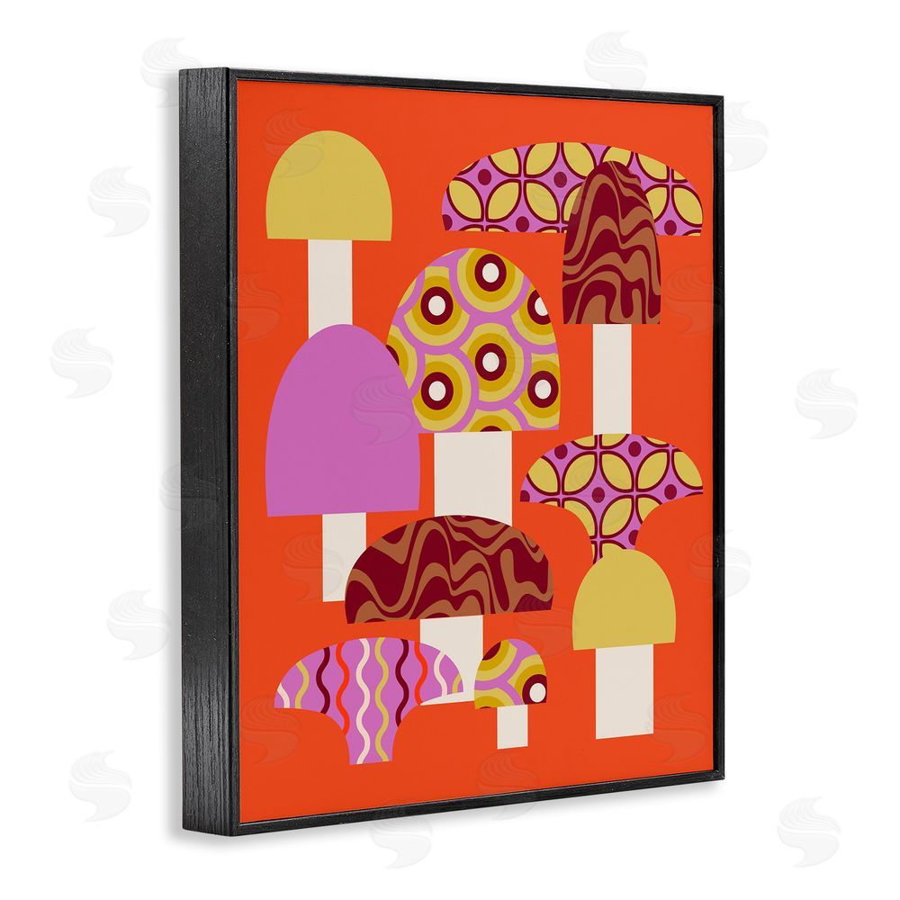 Stupell Studio Retro Patterned Mushrooms Black Framed Giclee Wall Art Print