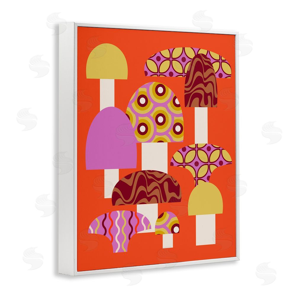 Stupell Studio Retro Patterned Mushrooms White Framed Giclee Wall Art Print