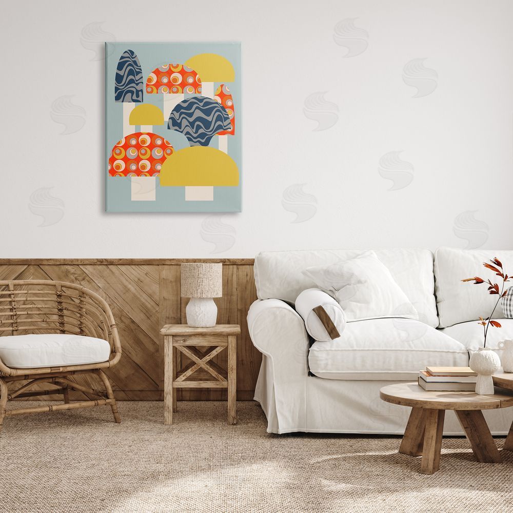 Stupell Studio Fun Patterned Mushrooms Canvas Wall Art Print in Room