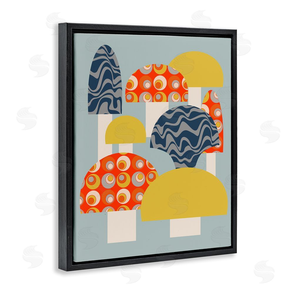 Stupell Studio Fun Patterned Mushrooms Black Floating Frame Canvas Wall Art Print