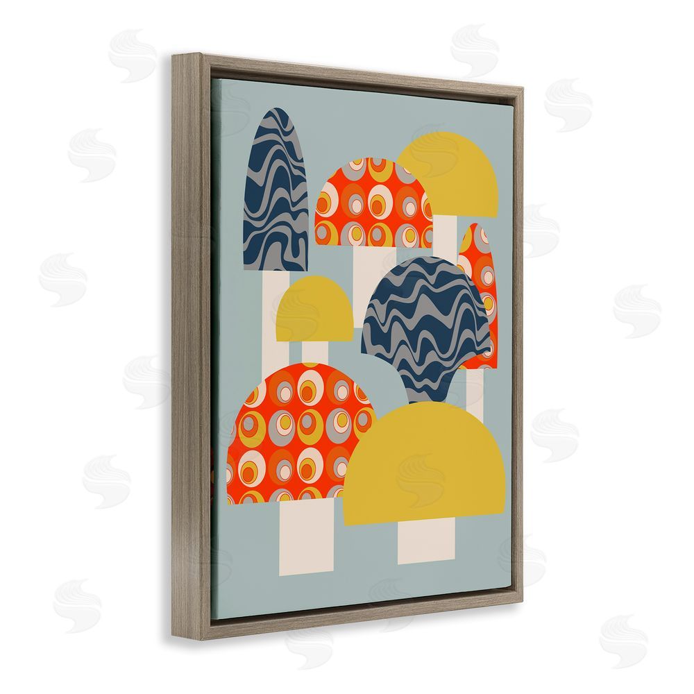 Stupell Studio Fun Patterned Mushrooms Brown Floating Frame Canvas Wall Art Print