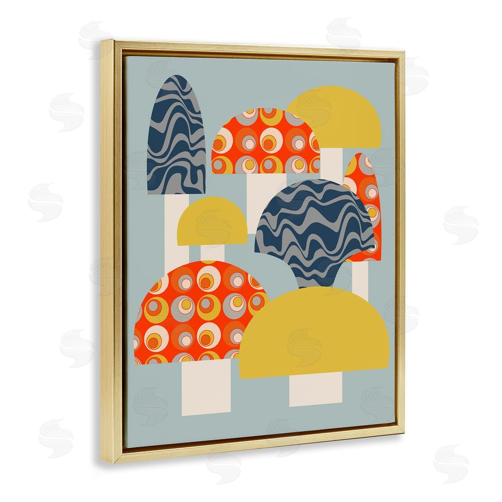 Stupell Studio Fun Patterned Mushrooms Gold Floating Frame Canvas Wall Art Print