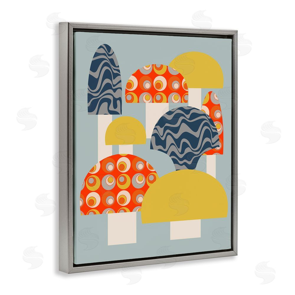 Stupell Studio Fun Patterned Mushrooms Grey Floating Frame Canvas Wall Art Print