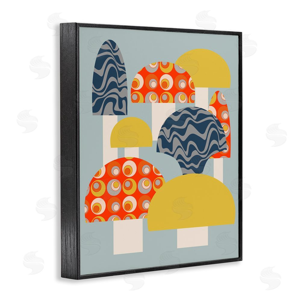 Stupell Studio Fun Patterned Mushrooms Black Framed Giclee Wall Art Print