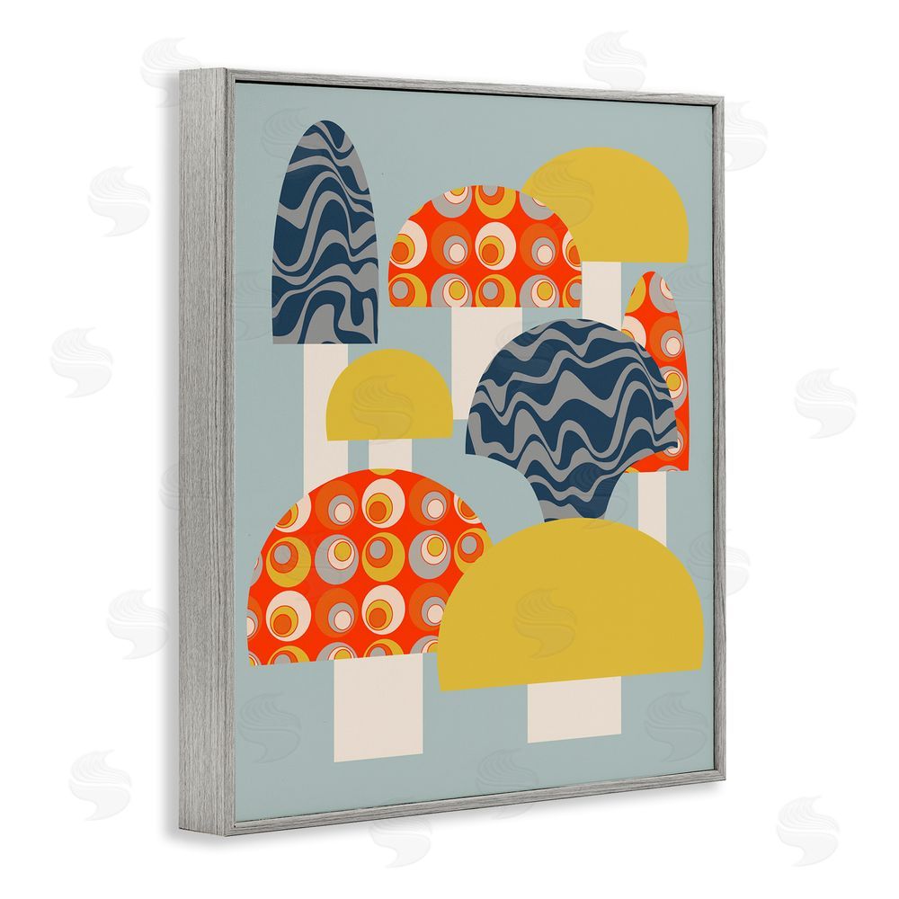 Stupell Studio Fun Patterned Mushrooms Gray Framed Giclee Wall Art Print