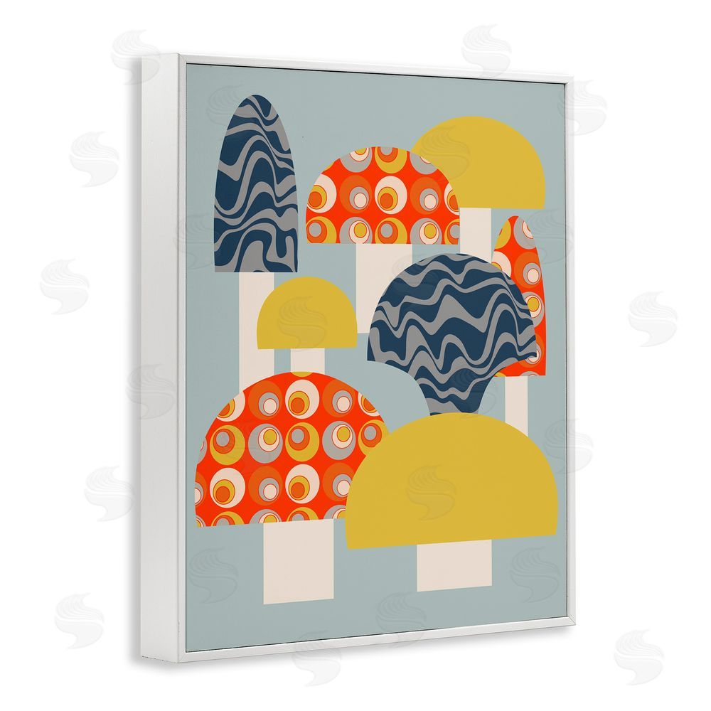 Stupell Studio Fun Patterned Mushrooms White Framed Giclee Wall Art Print