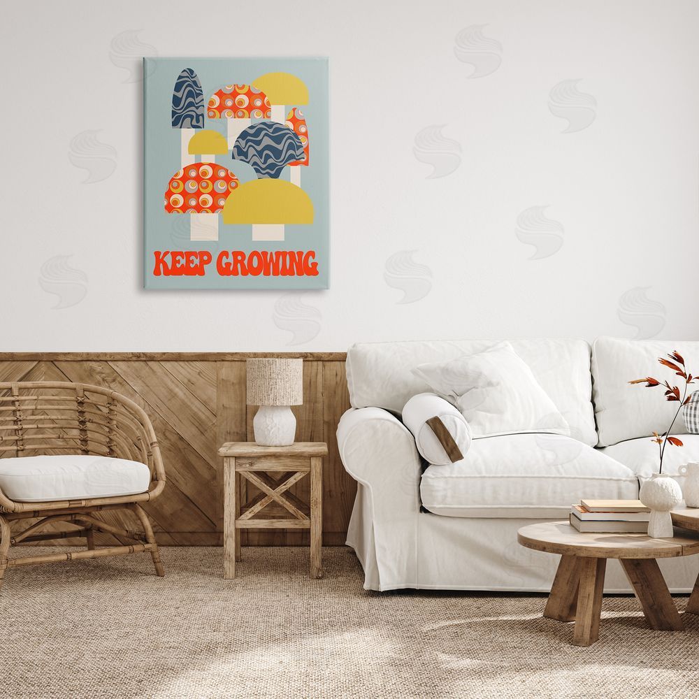 Stupell Studio Keep Growing Retro Mushrooms Canvas Wall Art Print in Room