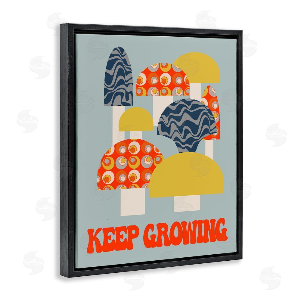 Stupell Studio Keep Growing Retro Mushrooms Black Floating Frame Canvas Wall Art Print