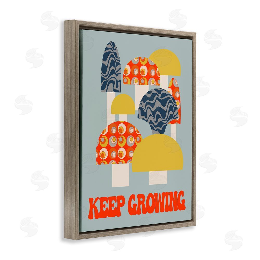 Stupell Studio Keep Growing Retro Mushrooms Brown Floating Frame Canvas Wall Art Print