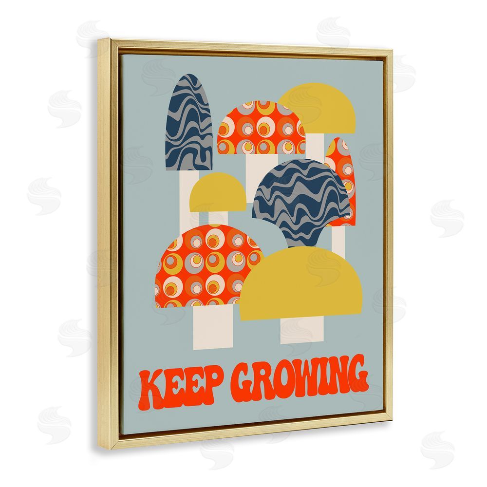 Stupell Studio Keep Growing Retro Mushrooms Gold Floating Frame Canvas Wall Art Print
