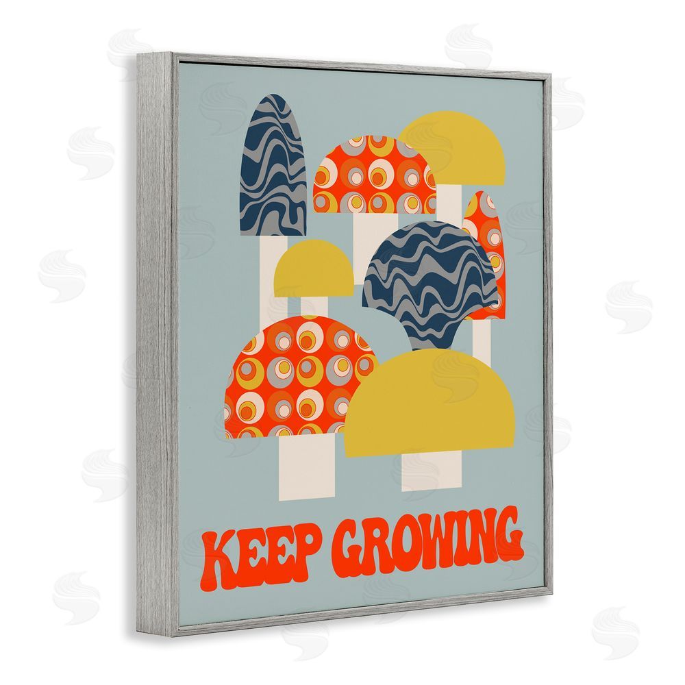 Stupell Studio Keep Growing Retro Mushrooms Gray Framed Giclee Wall Art Print
