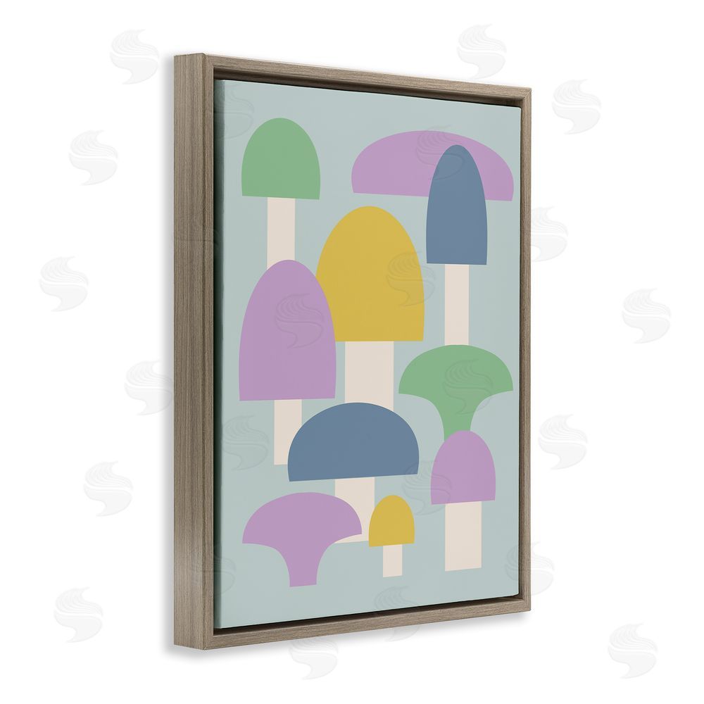 Stupell Studio Pastel Mushroom Shapes Brown Floating Frame Canvas Wall Art Print