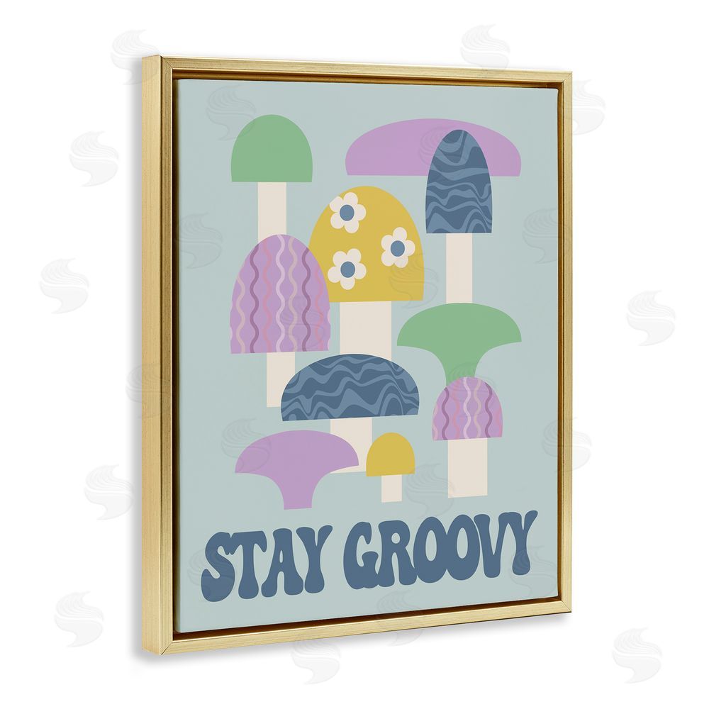 Stupell Studio Stay Groovy Botanicals Gold Floating Frame Canvas Wall Art Print