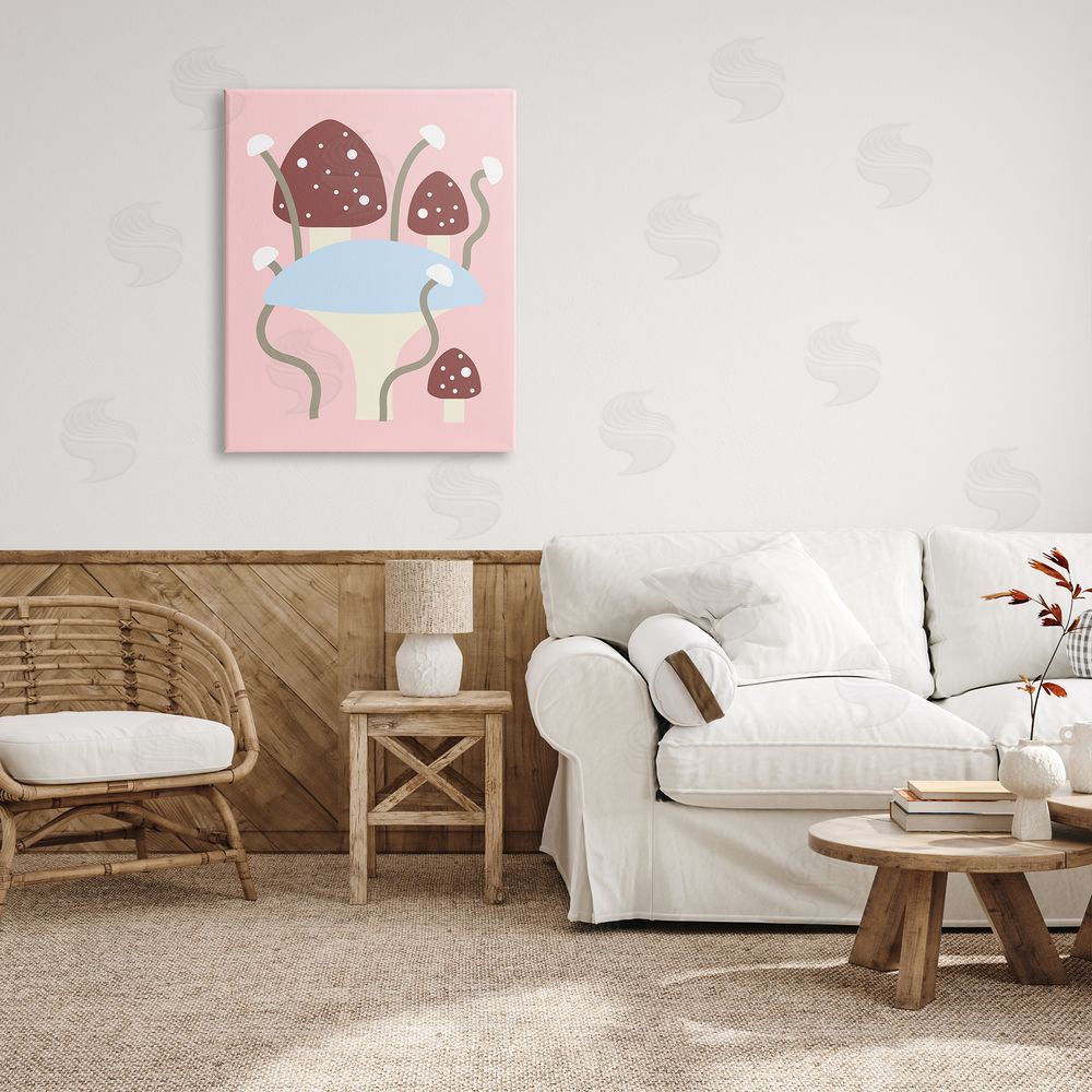 Stupell Studio Fun Mushrooms on Pink Canvas Wall Art Print in Room