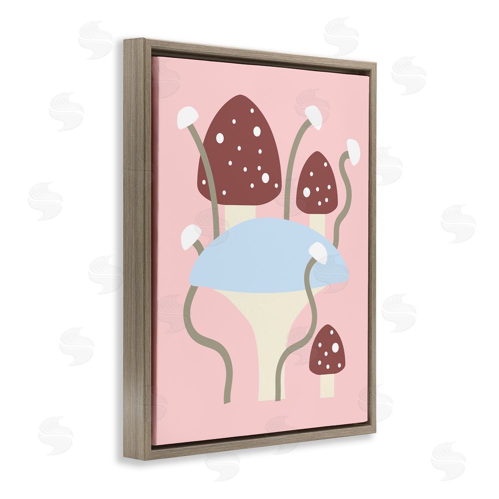 Stupell Studio Fun Mushrooms on Pink Brown Floating Frame Canvas Wall Art Print