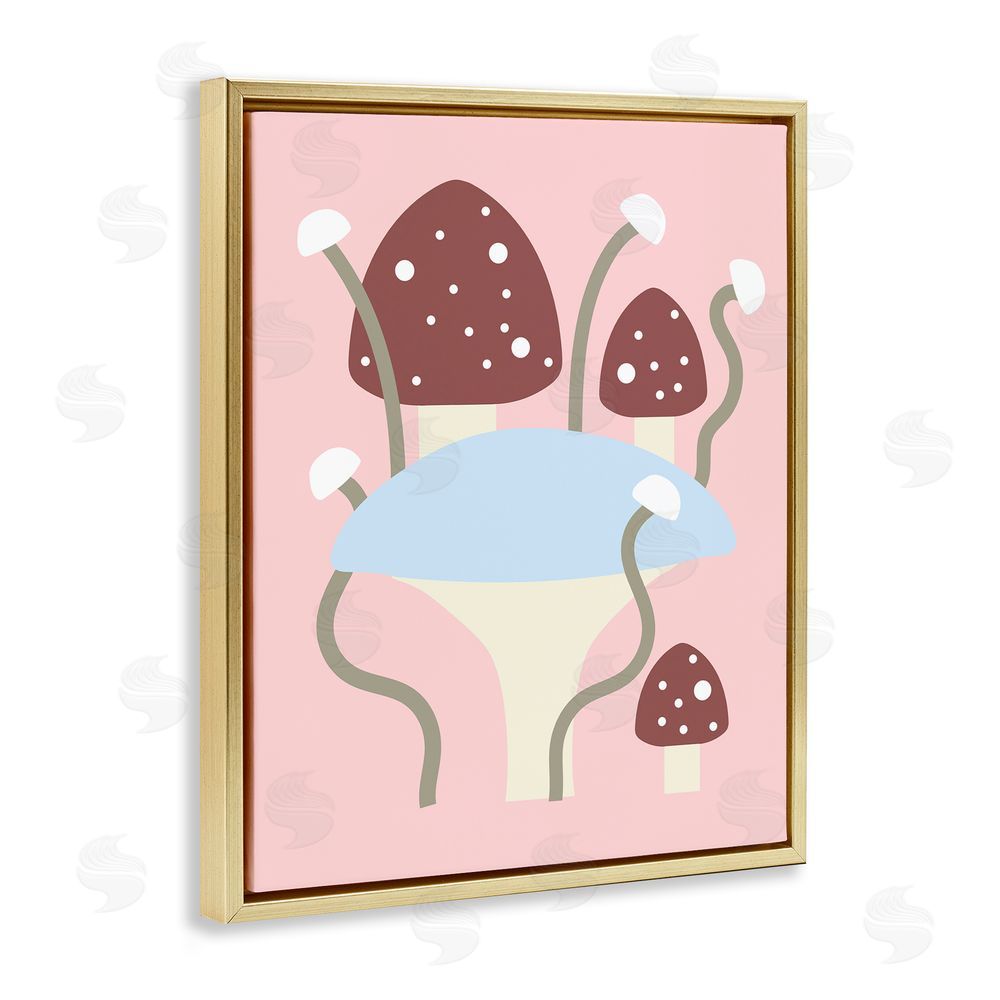Stupell Studio Fun Mushrooms on Pink Gold Floating Frame Canvas Wall Art Print