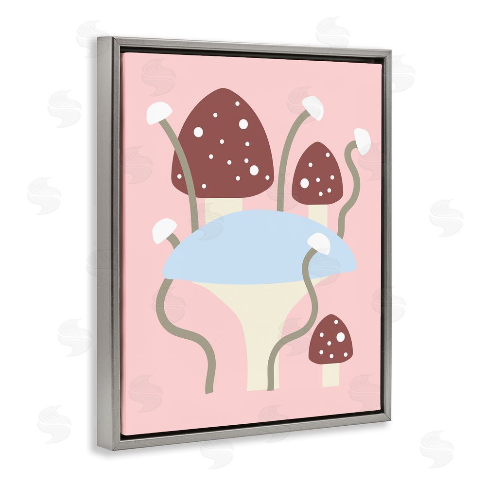 Stupell Studio Fun Mushrooms on Pink Grey Floating Frame Canvas Wall Art Print