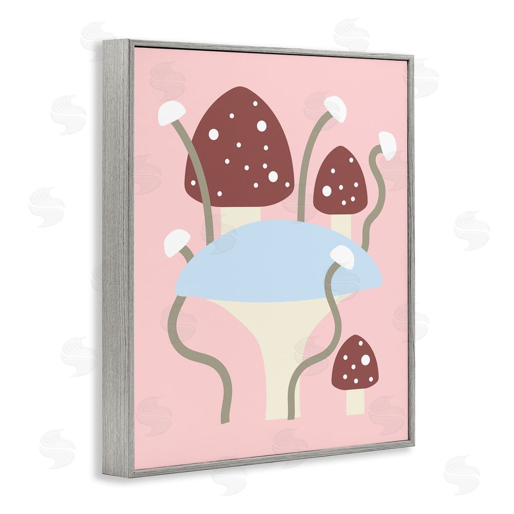 Stupell Studio Fun Mushrooms on Pink Gray Framed Giclee Wall Art Print