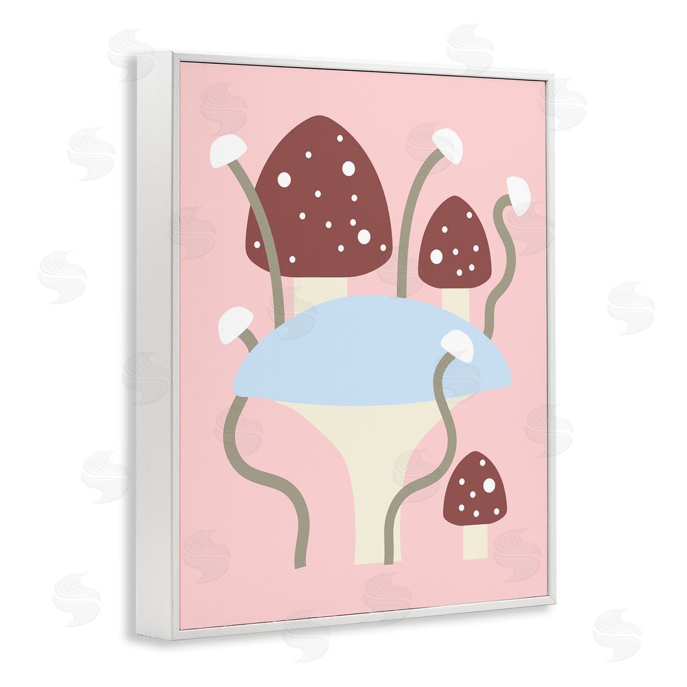 Stupell Studio Fun Mushrooms on Pink White Framed Giclee Wall Art Print
