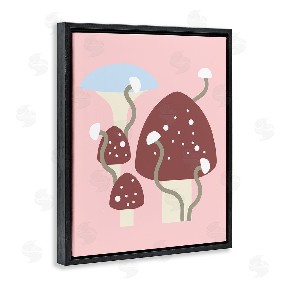 Stupell Studio Pop Mushrooms on Pink Black Floating Frame Canvas Wall Art Print