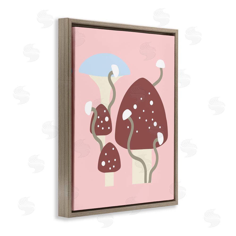Stupell Studio Pop Mushrooms on Pink Brown Floating Frame Canvas Wall Art Print