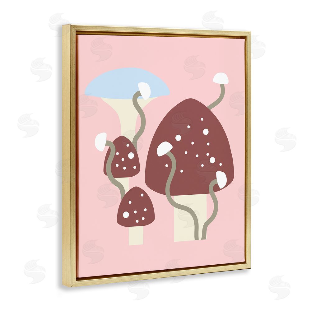 Stupell Studio Pop Mushrooms on Pink Gold Floating Frame Canvas Wall Art Print