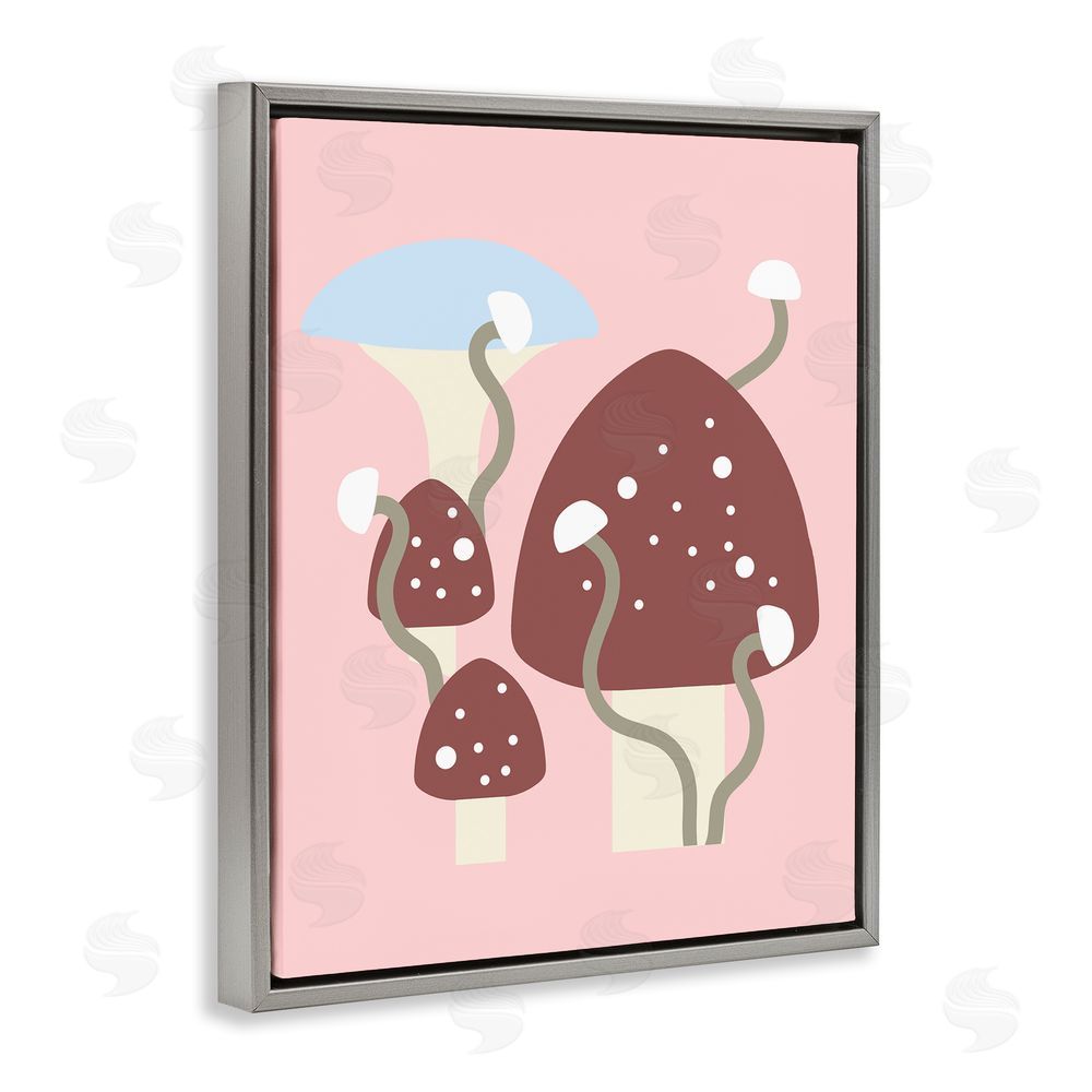 Stupell Studio Pop Mushrooms on Pink Grey Floating Frame Canvas Wall Art Print